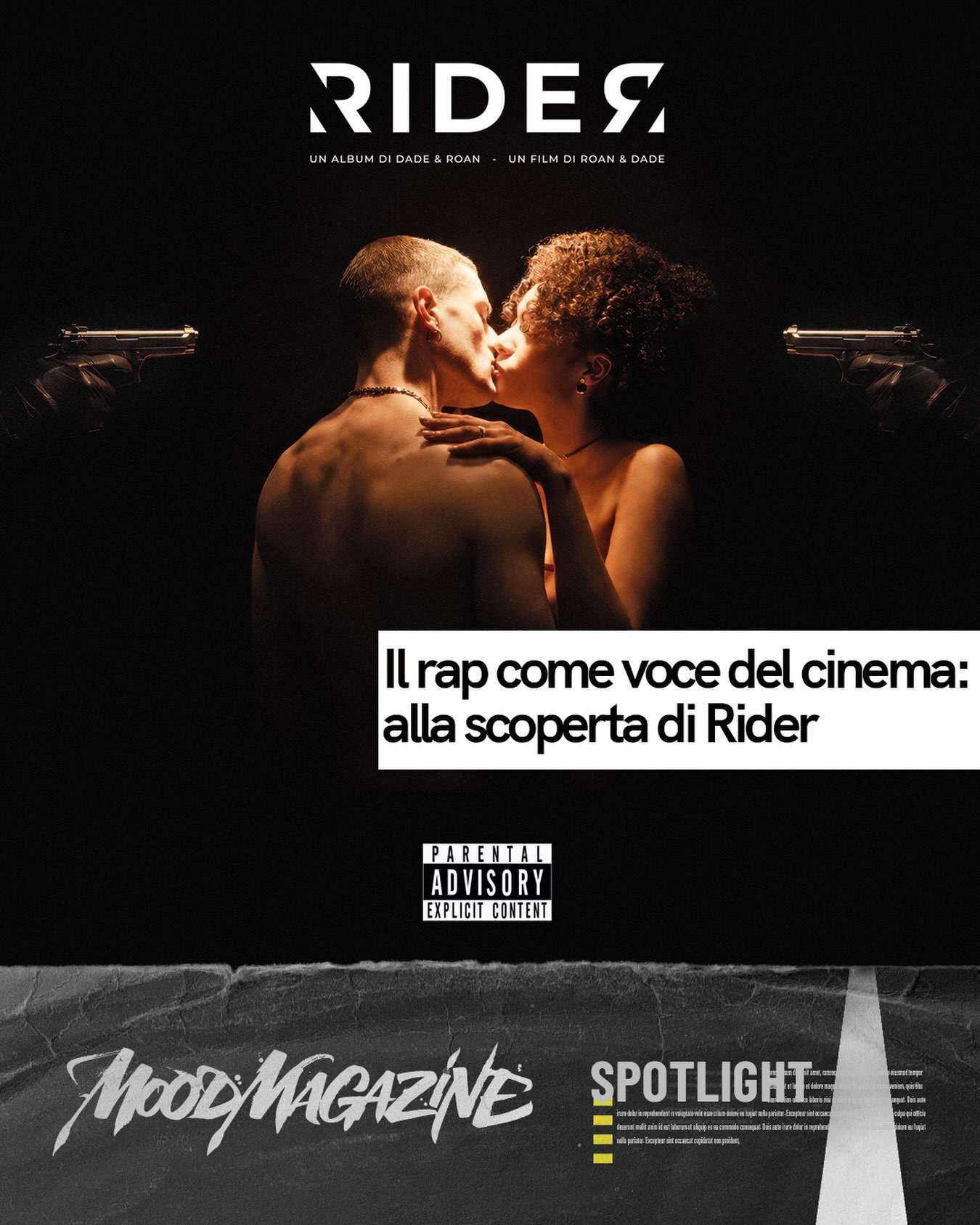 RIDER. Un film che si ascolta, un disco che si vede. Scritto, diretto e composto da DADE & ROAN, il progetto nasce dall’incontro tra cinema e musica e sceglie di far dialogare i due linguaggi fino a renderli quasi inseparabili. La colonna sonora non si limita infatti ad accompagnare le immagini, ma diventa parte integrante della narrazione. Al centro della storia c’è Sami, un giovane rider che, nella notte di Capodanno, si mette in viaggio per quella che dovrebbe essere la sua ultima consegna. Attraversando una Milano notturna fatta di periferie e centro, incontri e contrasti, il suo percorso diventa qualcosa di molto più profondo di un semplice tragitto: un viaggio umano fatto di scelte, errori, sentimenti e conseguenze. Abbiamo incontrato DADE per parlare della nascita del progetto, dell’incontro con Roan, della scelta del rap come voce della storia, della Milano raccontata attraverso gli occhi di un rider e della sfida di passare dalla sala di produzione al set cinematografico.